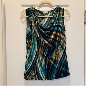 Tahari Multicolored Scoop Neck Tank Top